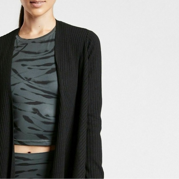 Athleta Solstice Wrap Wool Blend Open Front Cardigan Sweater Black Medium - Picture 4 of 14
